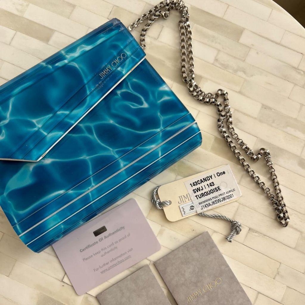 Jimmy Choo Blue Marble Effect Acrylic and Leather Clutch