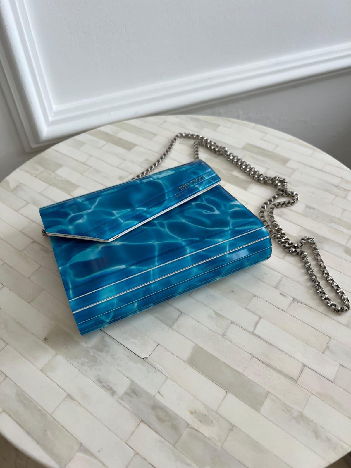 Jimmy Choo Blue Marble Effect Acrylic and Leather Clutch thumbnail 2