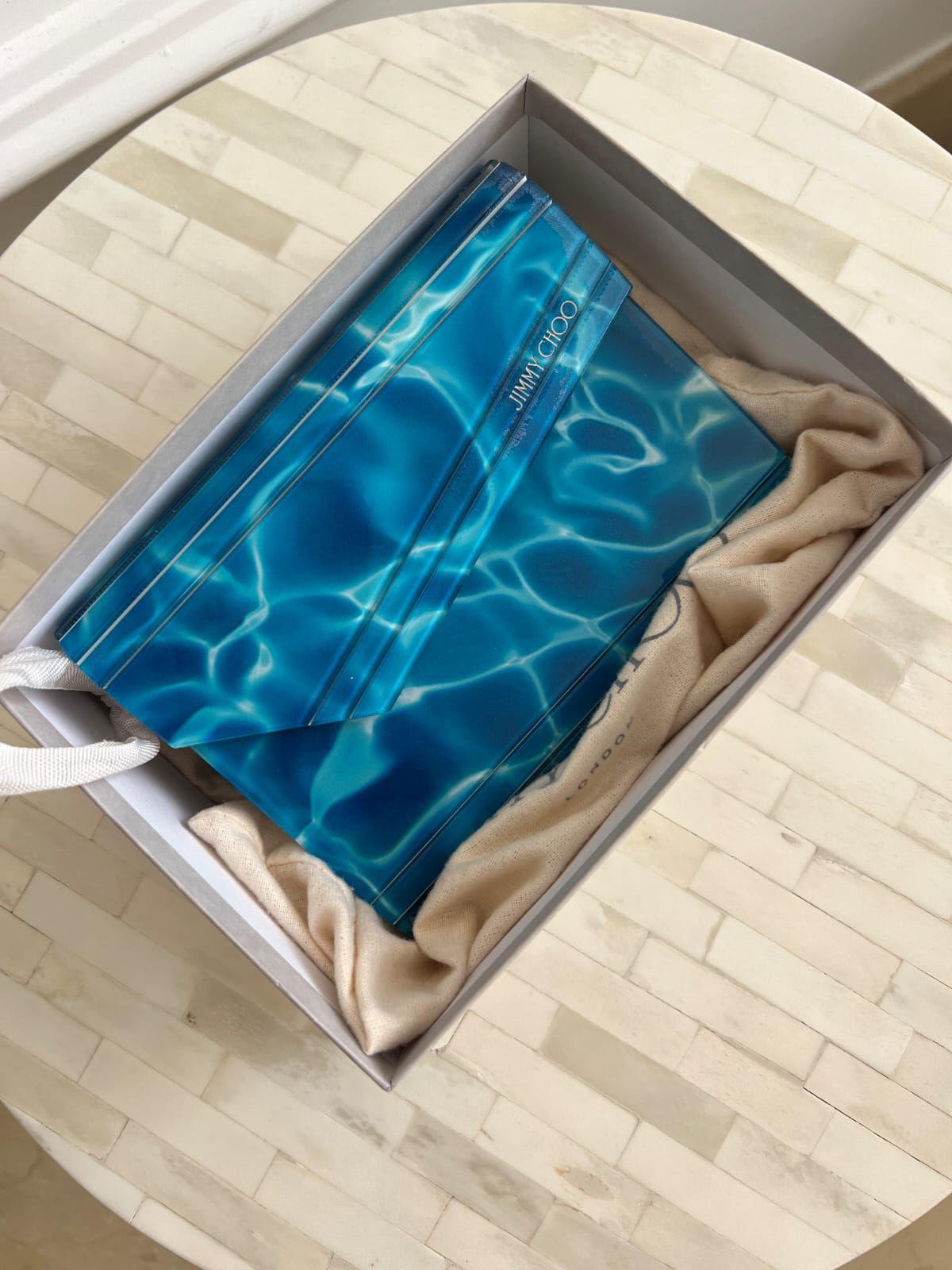 Jimmy Choo Blue Marble Effect Acrylic and Leather Clutch thumbnail 3