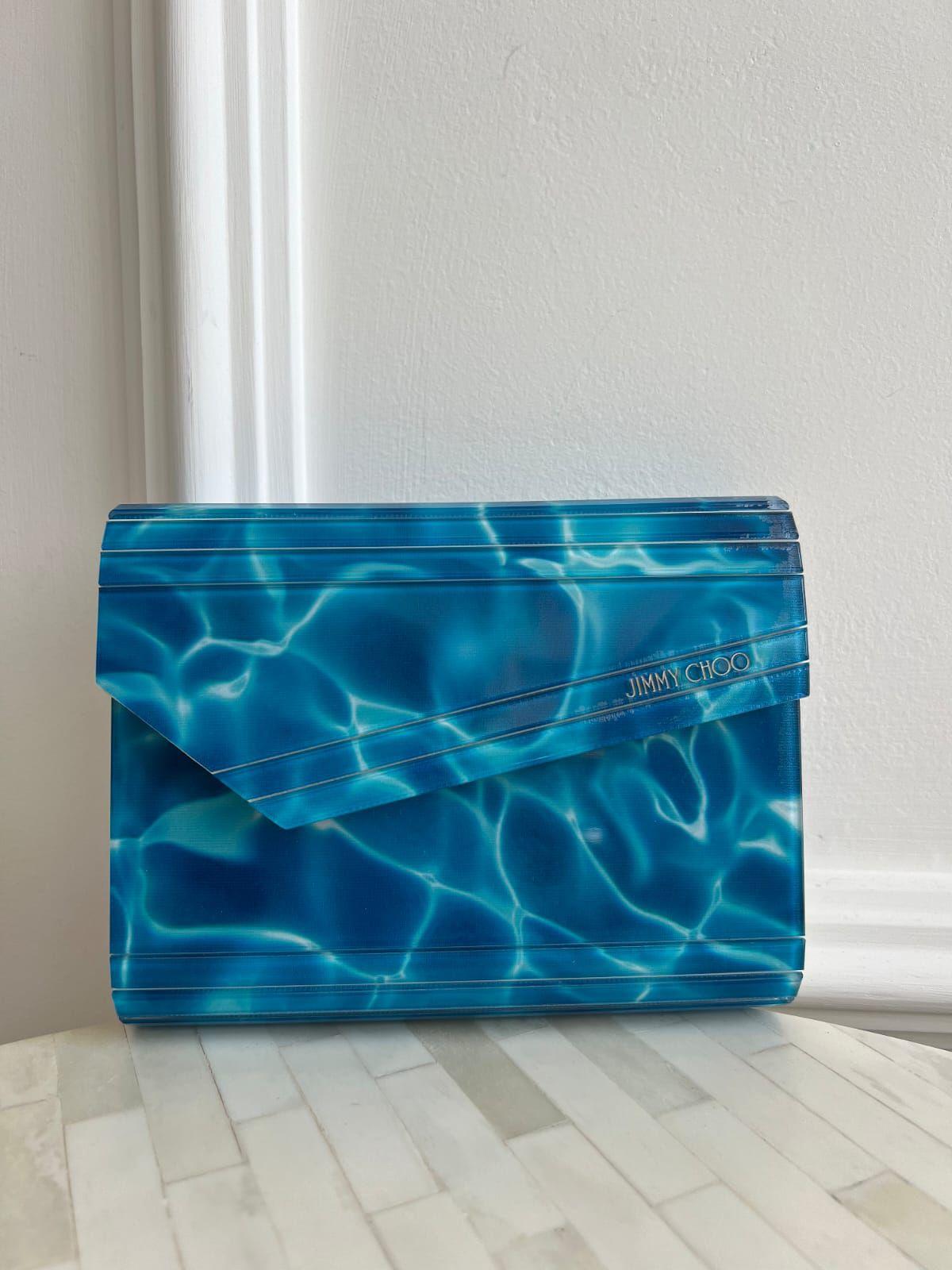 Jimmy Choo Blue Marble Effect Acrylic and Leather Clutch thumbnail 4