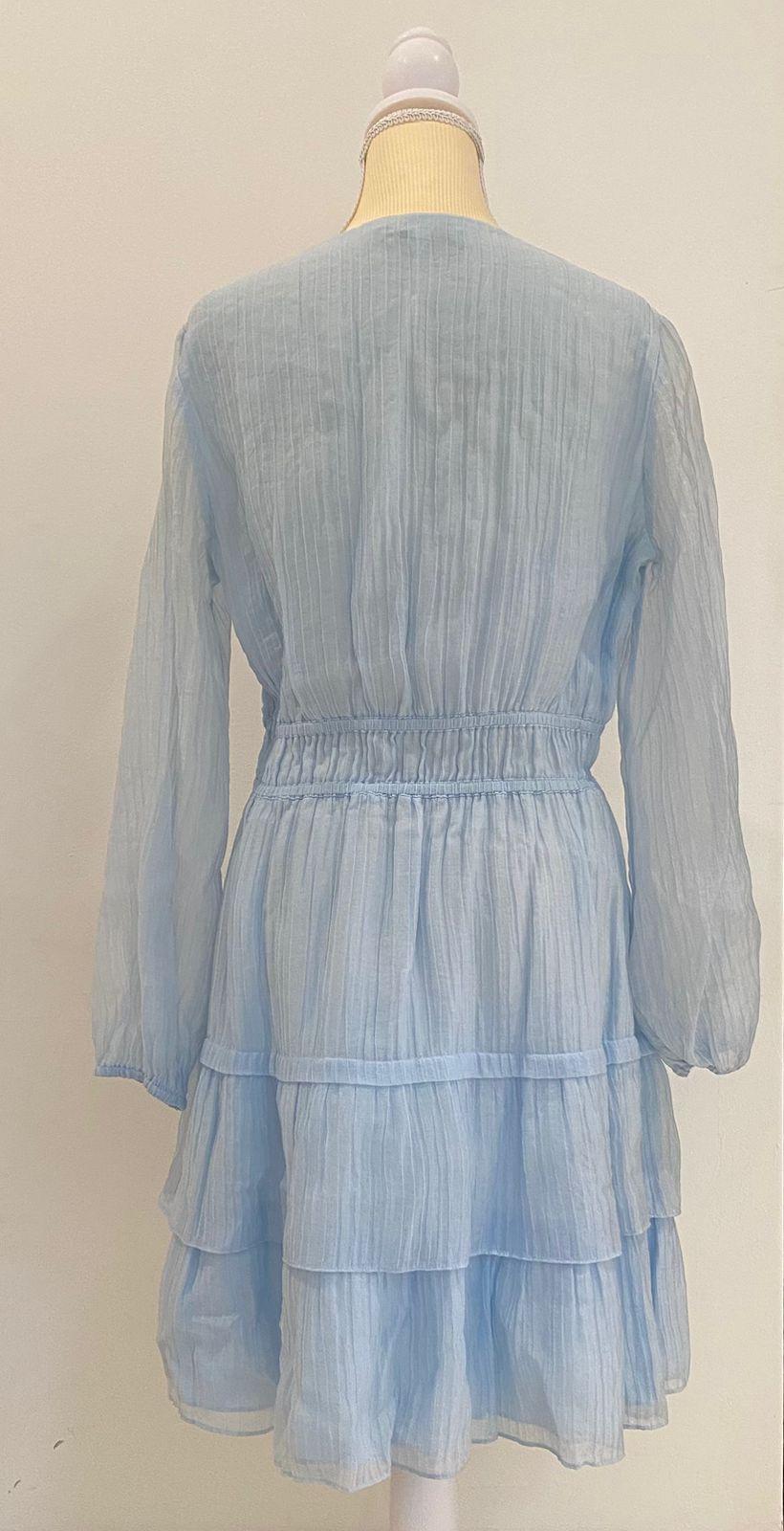 MAJE light blue pleated long sleeve dress thumbnail 2