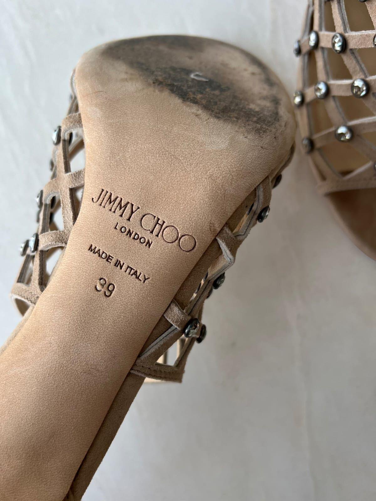 Jimmy Choo nude suede crystal sandals thumbnail 3