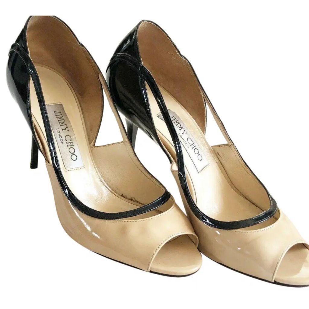Jimmy Choo nude black two tone patent leather heels