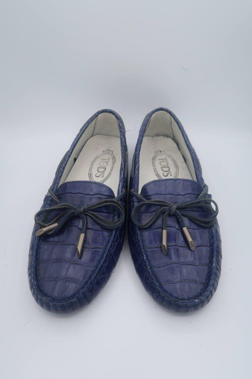 Tods blue leather loafers thumbnail 2