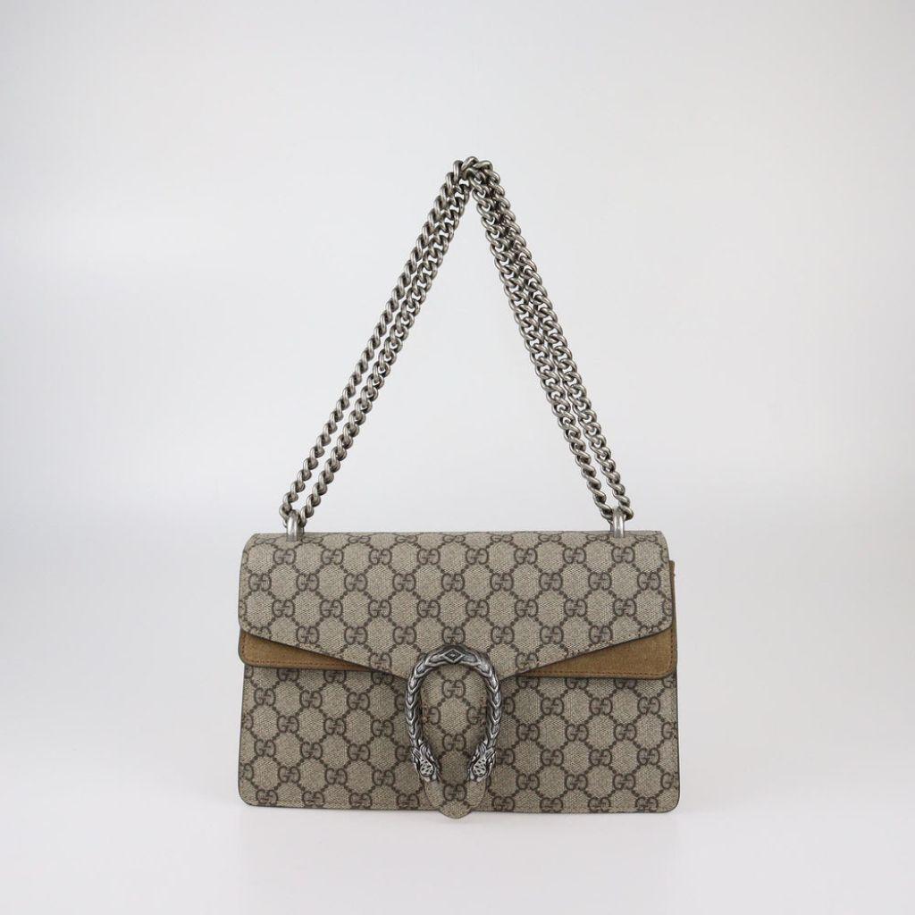 Gucci Beige GG Coated Canvas and Suede Medium Dionysus Shoulder Bag