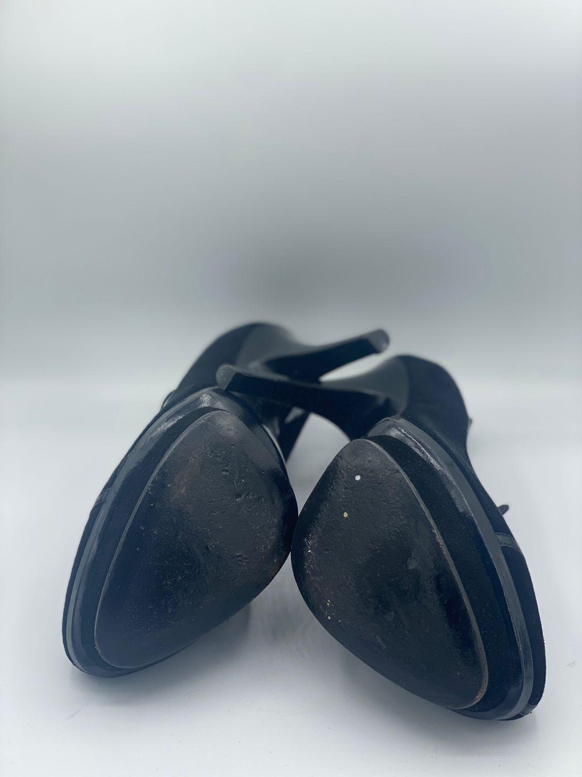 Yves Saint Laurent Paris Black Suede and Patent Leather Trim Platform Pumps thumbnail 2