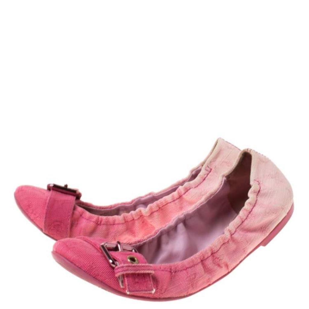 Louis Vuitton Pink Denim Buckle Scrunch Ballet Flats thumbnail 1