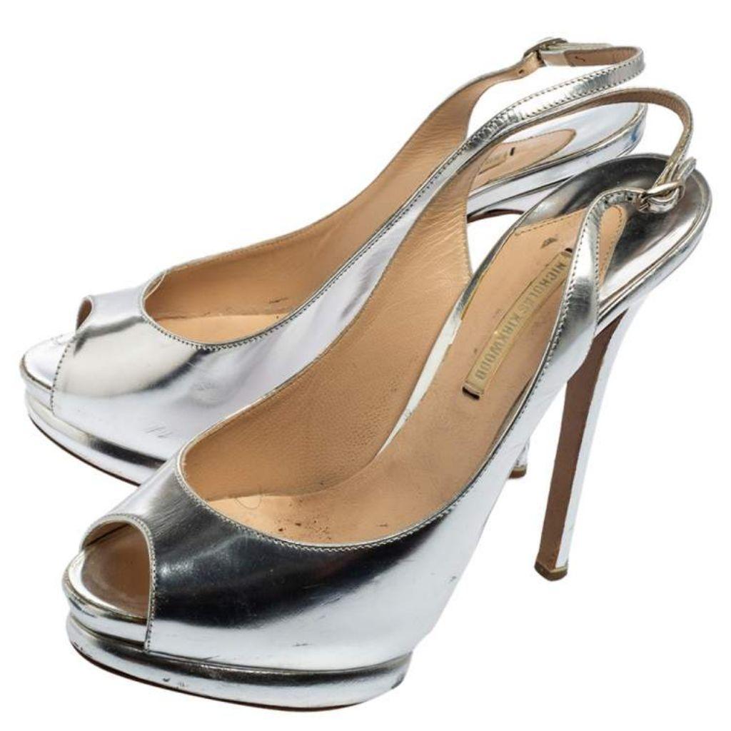 Nicholas Kirkwood
Nicholas Kirkwood Silver Glossy Leather Peep Toe Slingback Sandals