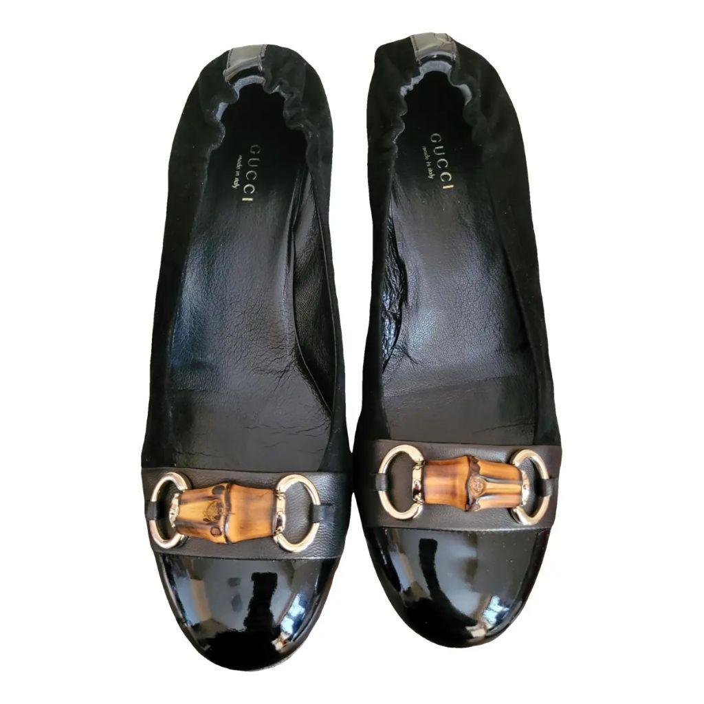 Gucci Black Suede Bamboo Accent Suede Ballet Flats