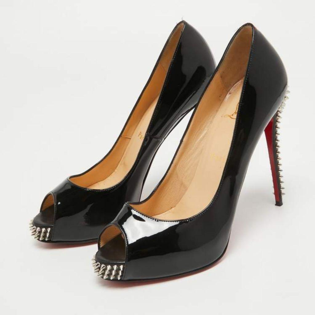 Christian Louboutin Black Patent Leather Peep Toe Pumps