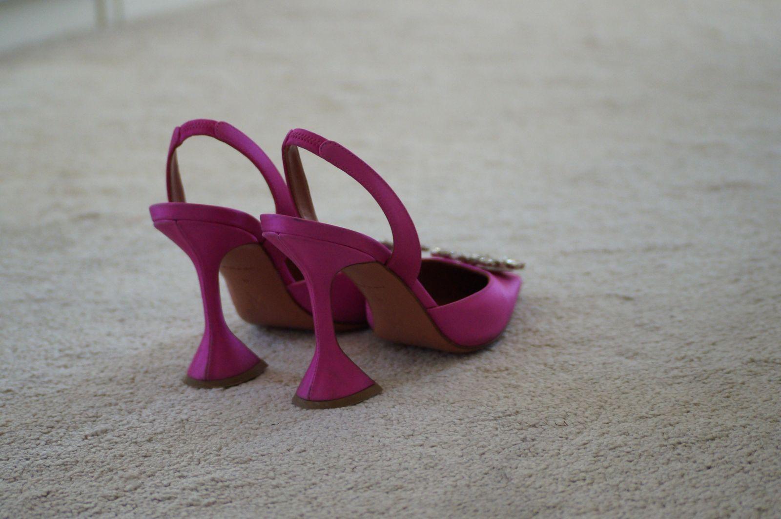 Amina Muaddi Pink Satin Begum Slingback Pumps thumbnail 3