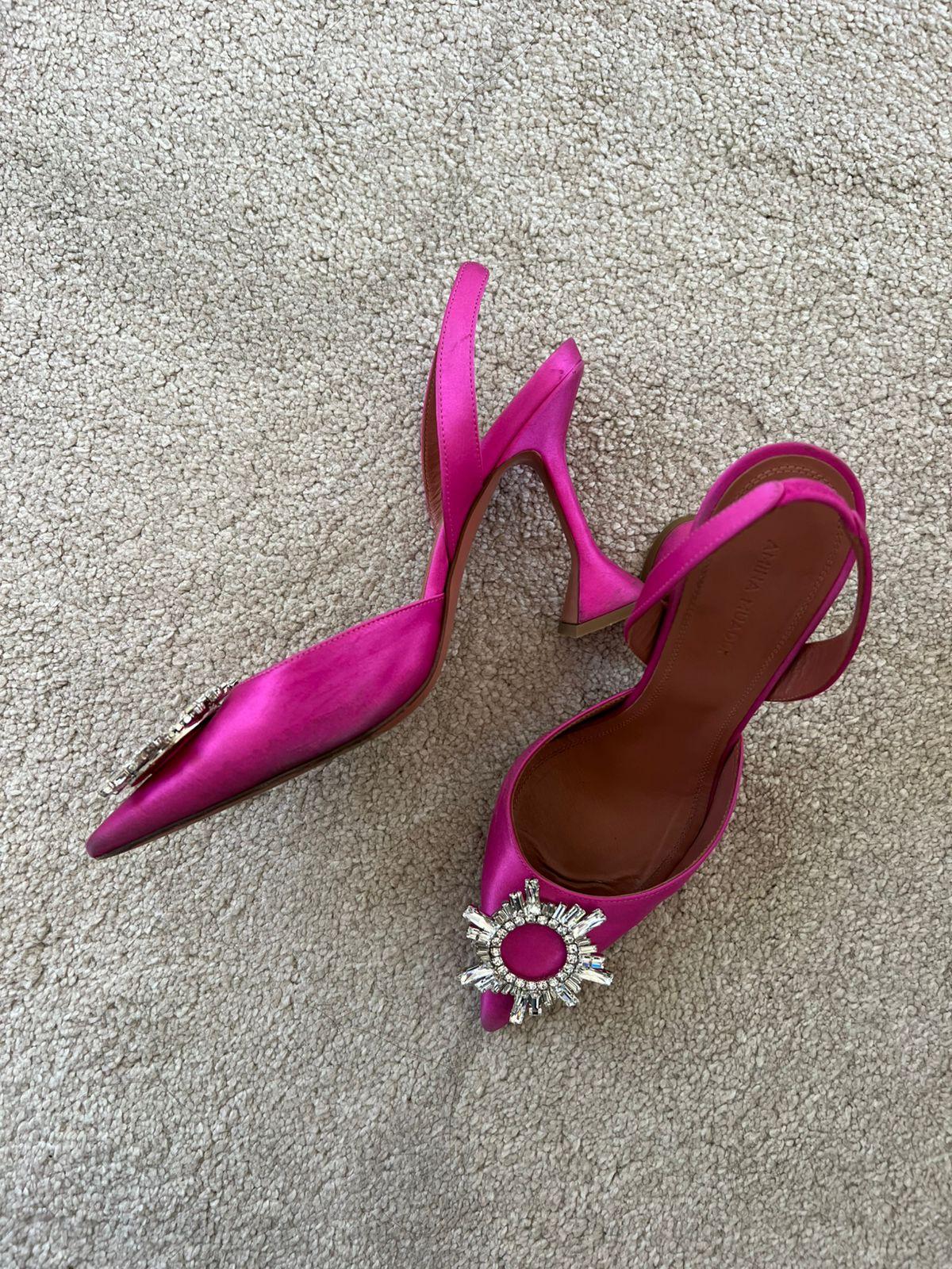 Amina Muaddi Pink Satin Begum Slingback Pumps thumbnail 4