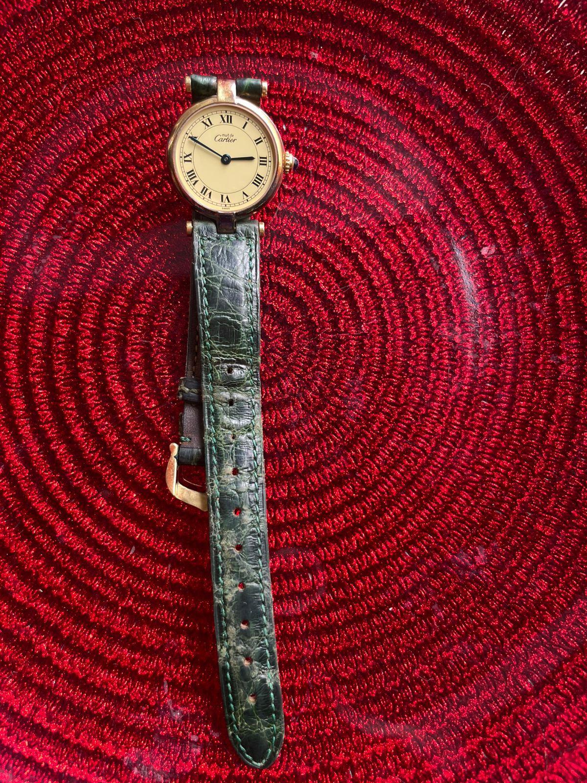 Cartier Vintage Gold Vermiel Leather Green Wristwatch 24 mm thumbnail 4