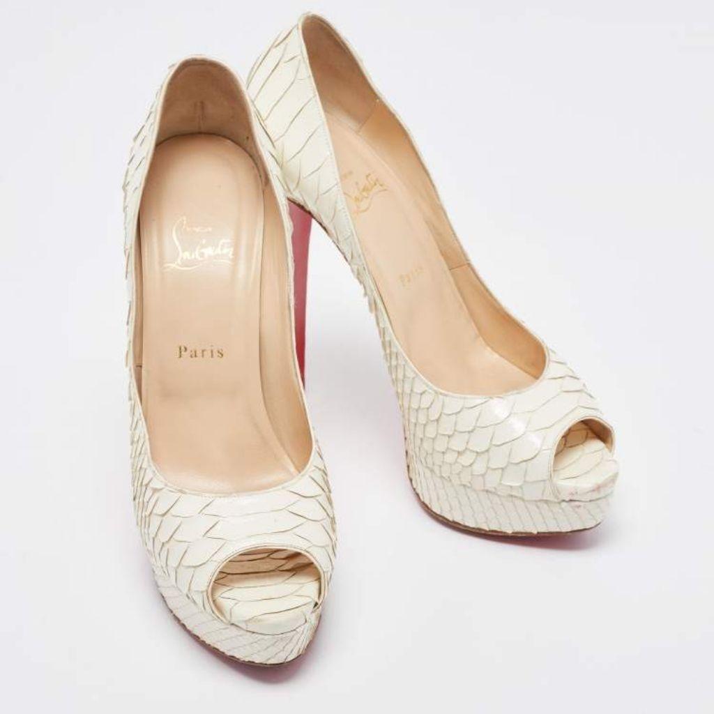 Christian Louboutin White Python Lady Peep Pumps size 38 1/2