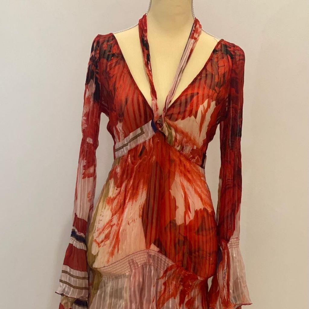 Roberto Cavalli Dress with Rose Print in Red. thumbnail 1