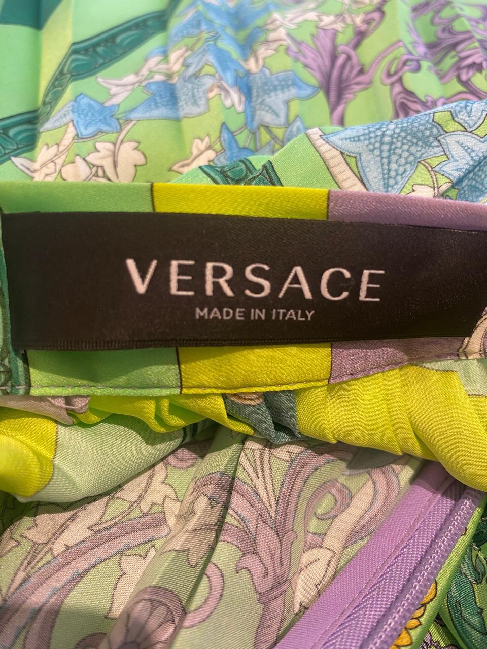 Versace Green Baroque Mosaic Print Satin Pleated Skirt thumbnail 2