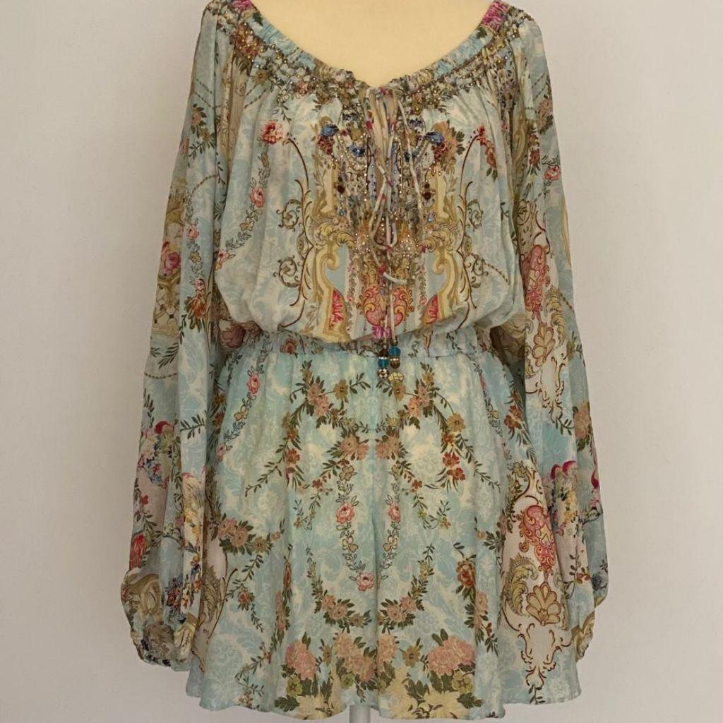 Camilla Blouson Sleeve Playsuit Versailles Sky thumbnail 1