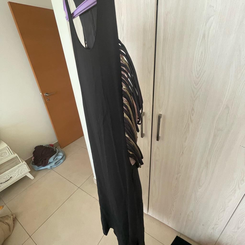 Long black evening dress with see through side thumbnail 1