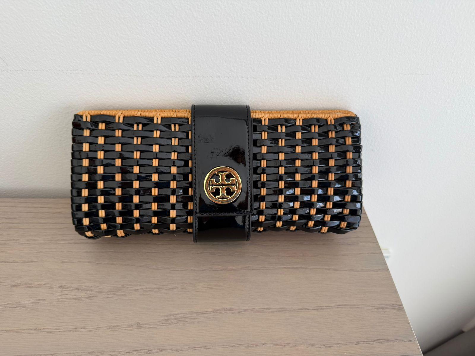 Tory Burch Woven Patent Leather and Rattan Whicker Clutch thumbnail 2