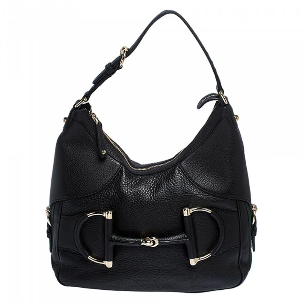 Gucci Black Leather Small Web Horsebit Heritage Hobo thumbnail 1