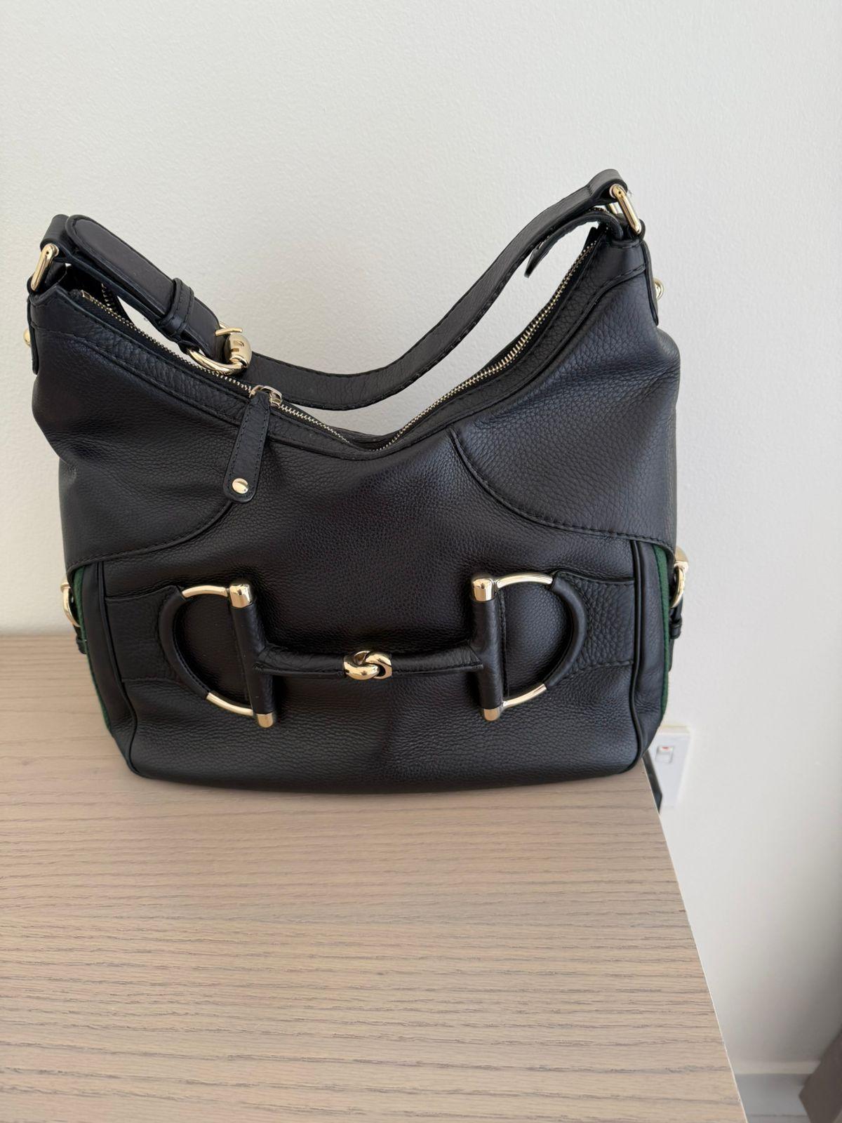 Gucci Black Leather Small Web Horsebit Heritage Hobo thumbnail 2