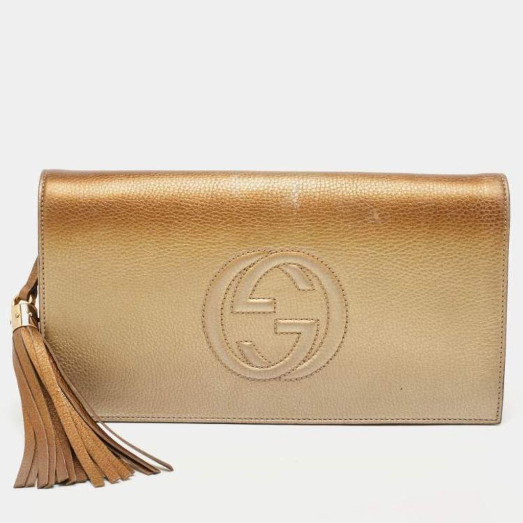 Gucci Gold Ombre Leather Soho Tassel Clutch thumbnail 1