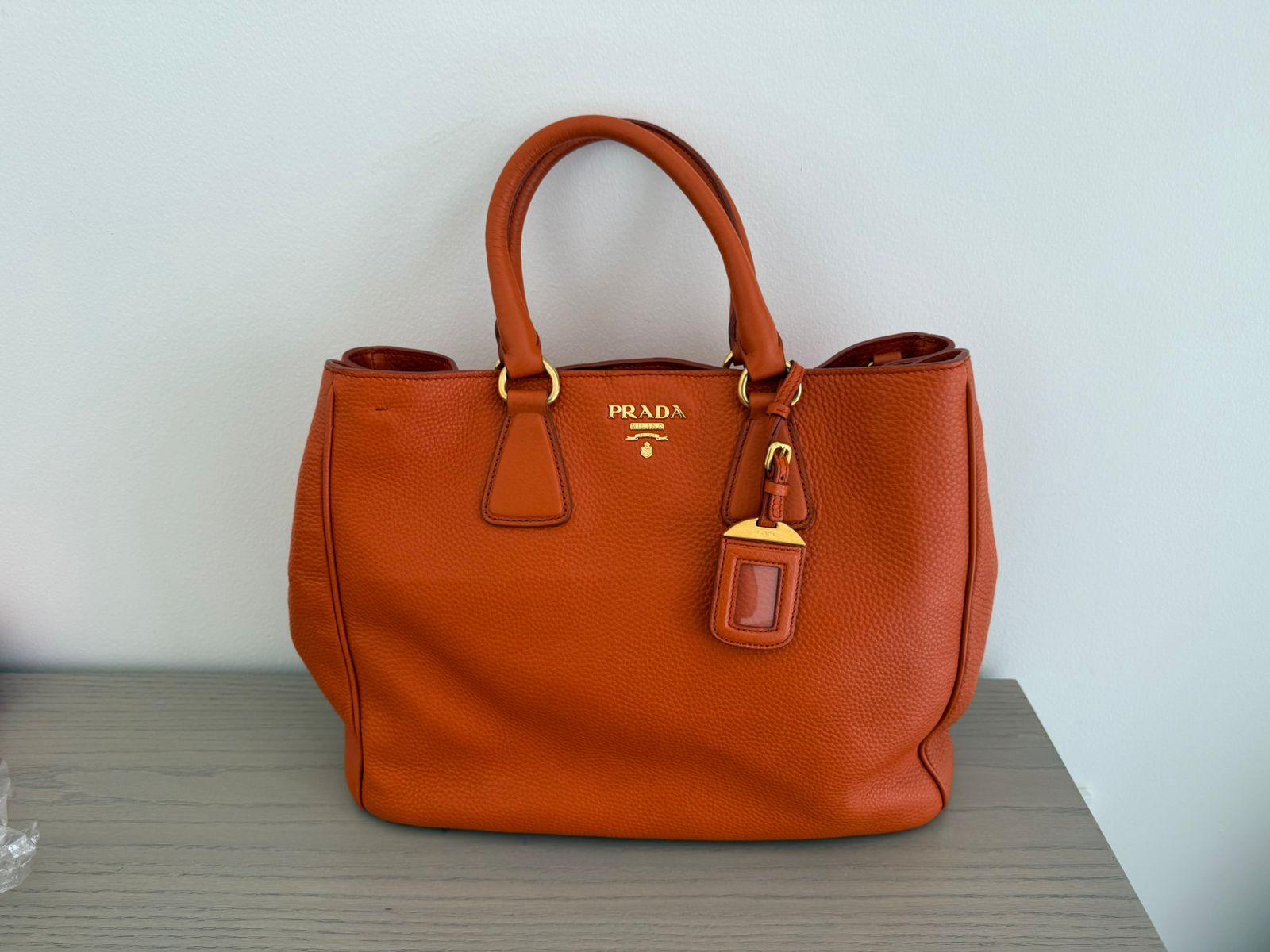 Prada Orange Leather Large Open Tote thumbnail 3