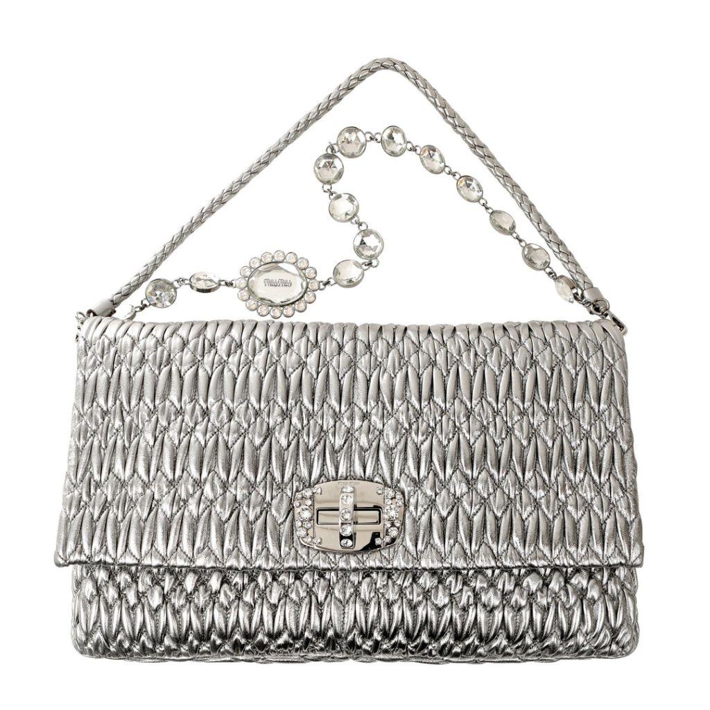 Miu Miu Large Silver Iconic Crystal Cloquè Shoulder Bag with Silver Hardware thumbnail 1