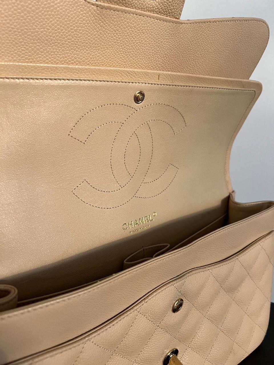 Chanel Beige Quilted Caviar Leather Jumbo Classic Flap Bag thumbnail 4