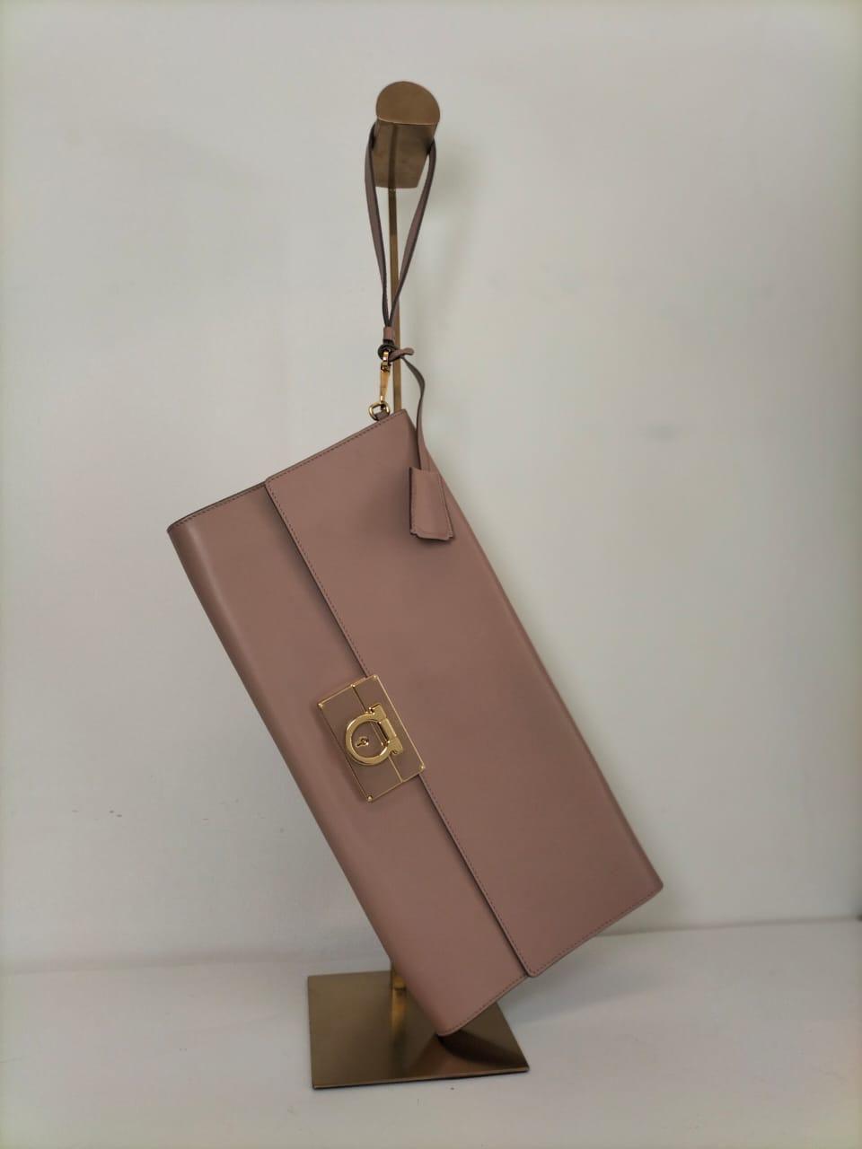 Salvatore Ferragamo Nude Pink Leather Afef Gancio Clutch thumbnail 2