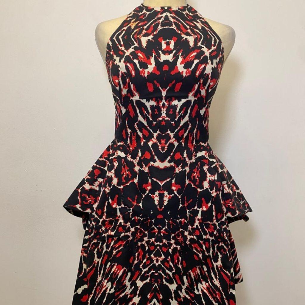 McQ by Alexander McQueen Black Printed Cotton Halter Neck Mini Dress thumbnail 1