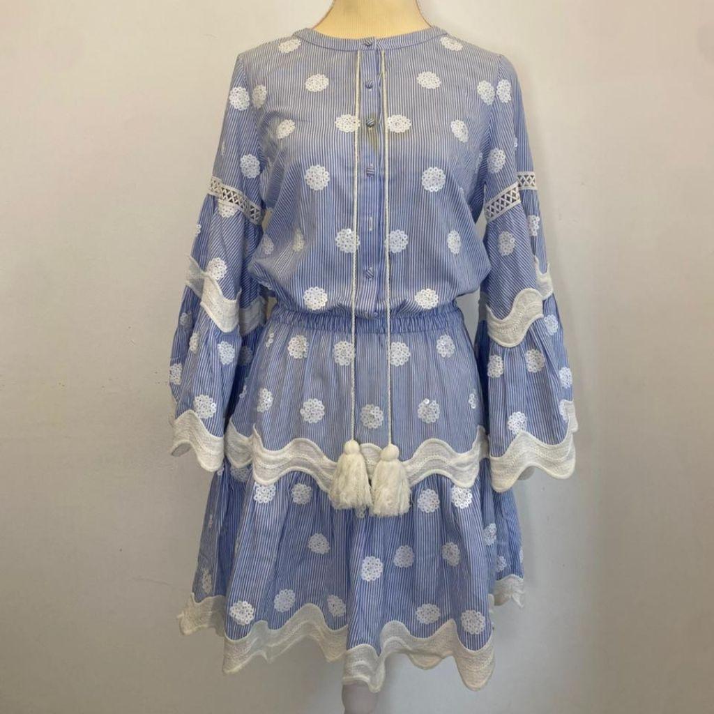 ALEXIS White & Blue Striped Amilna Dress thumbnail 1