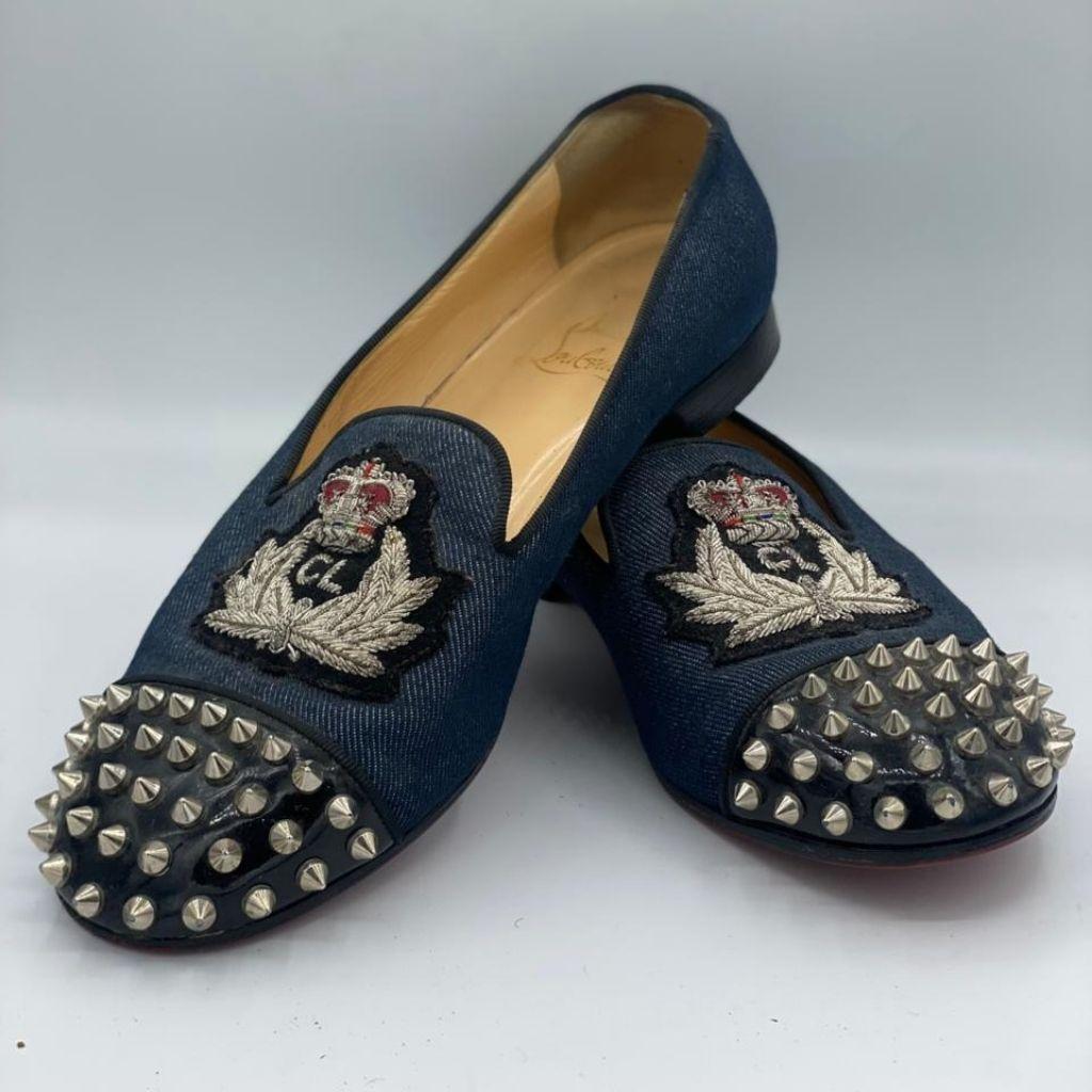Christian Louboutin Blue Denim Spike Smoking Slippers thumbnail 1