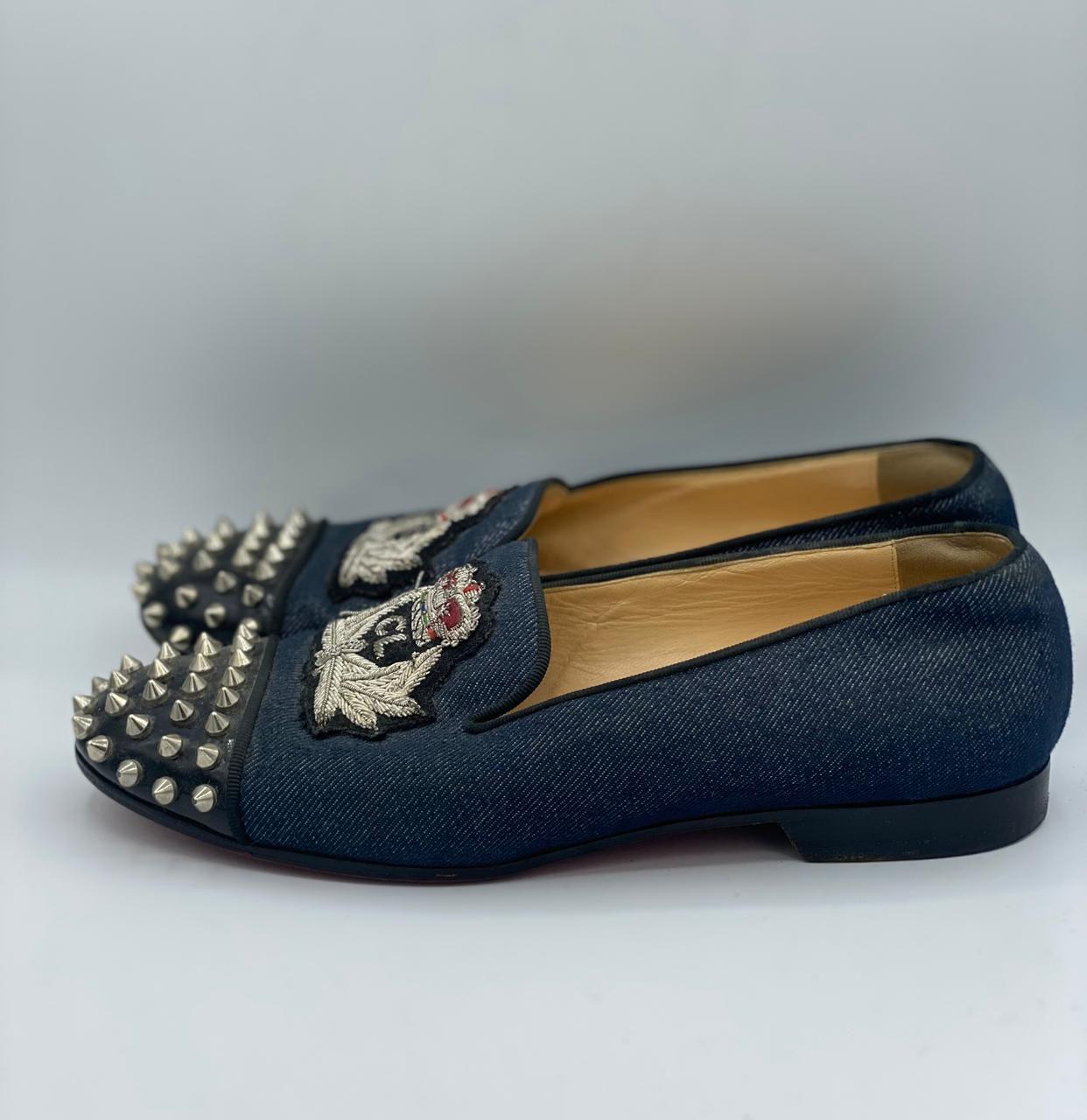Christian Louboutin Blue Denim Spike Smoking Slippers thumbnail 2
