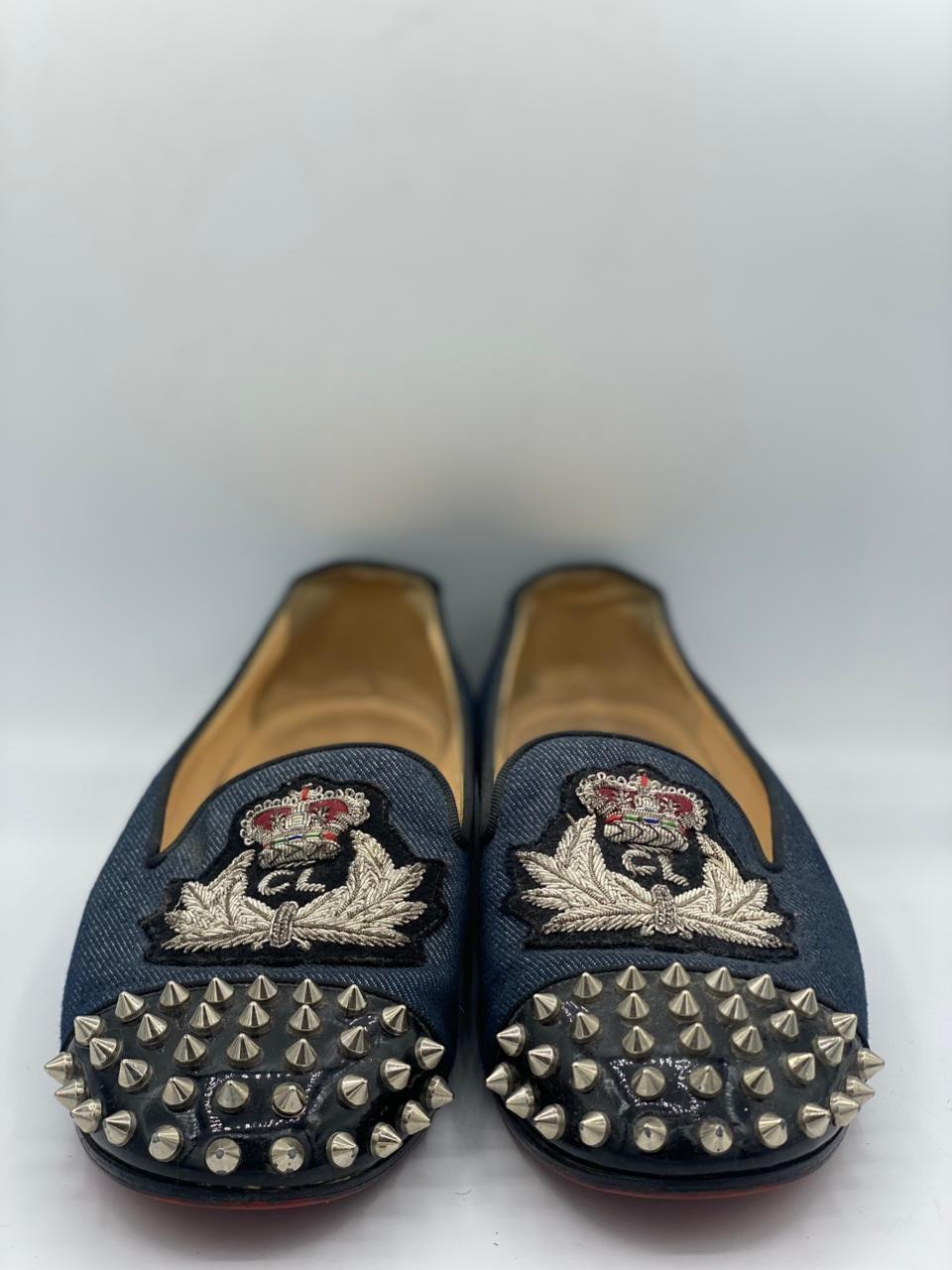 Christian Louboutin Blue Denim Spike Smoking Slippers thumbnail 4