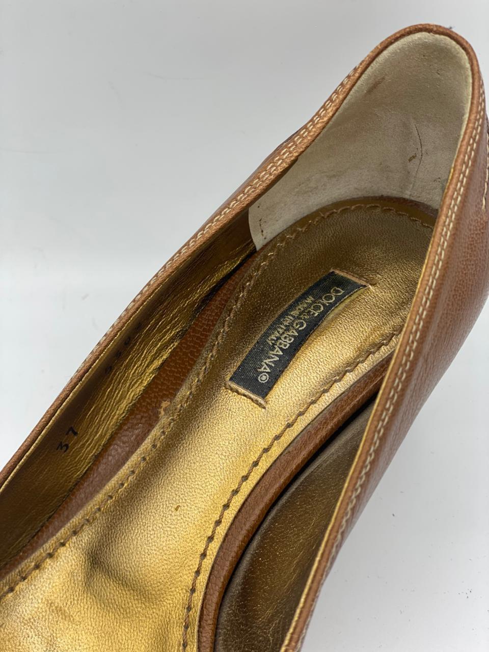Dolce & Gabbana Brown Leather Logo Pointed Toe Slingback Pumps thumbnail 6