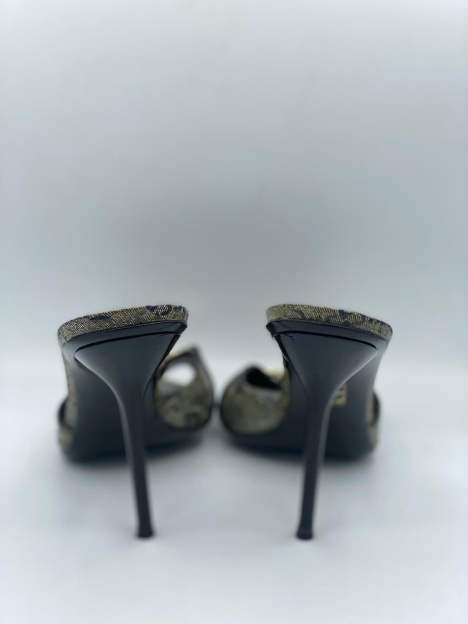 Gucci Grey/Navy Blue GG Supreme Canvas Horsebit Open-Toe Slide Sandals thumbnail 2
