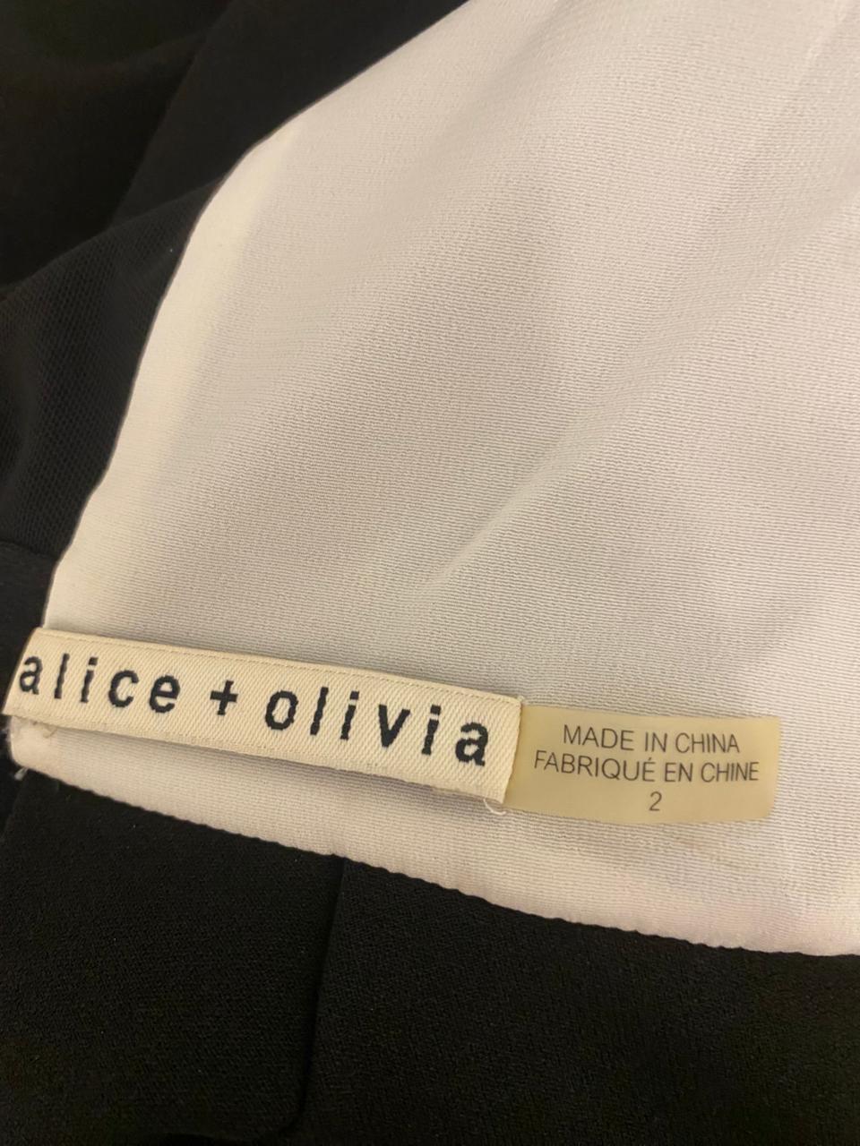 Alice + Olivia Colby Leather Trim Cascade High Low Sleeveless Black Dress. thumbnail 3