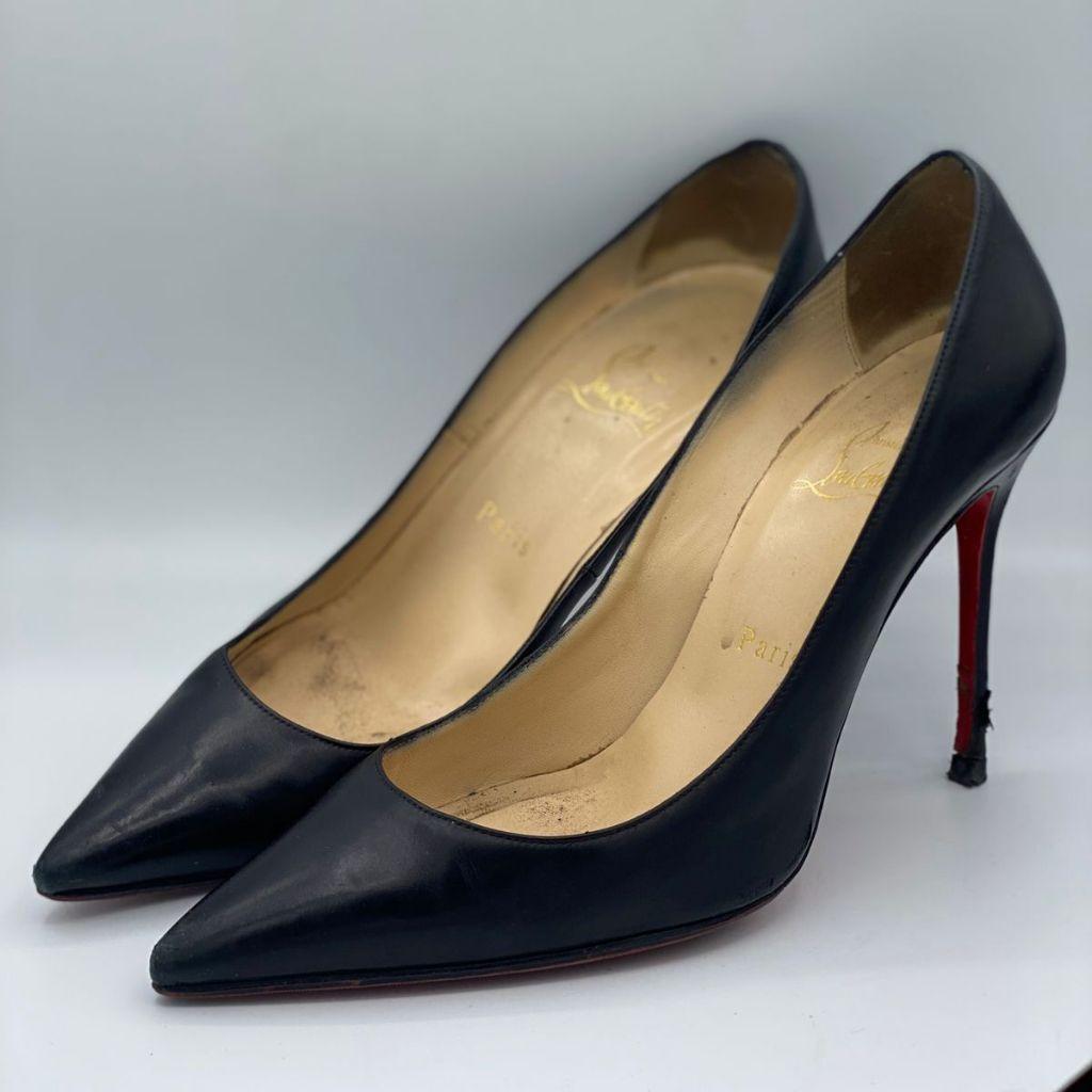 Christian Louboutin Black Leather Pointed Toe Pumps thumbnail 1