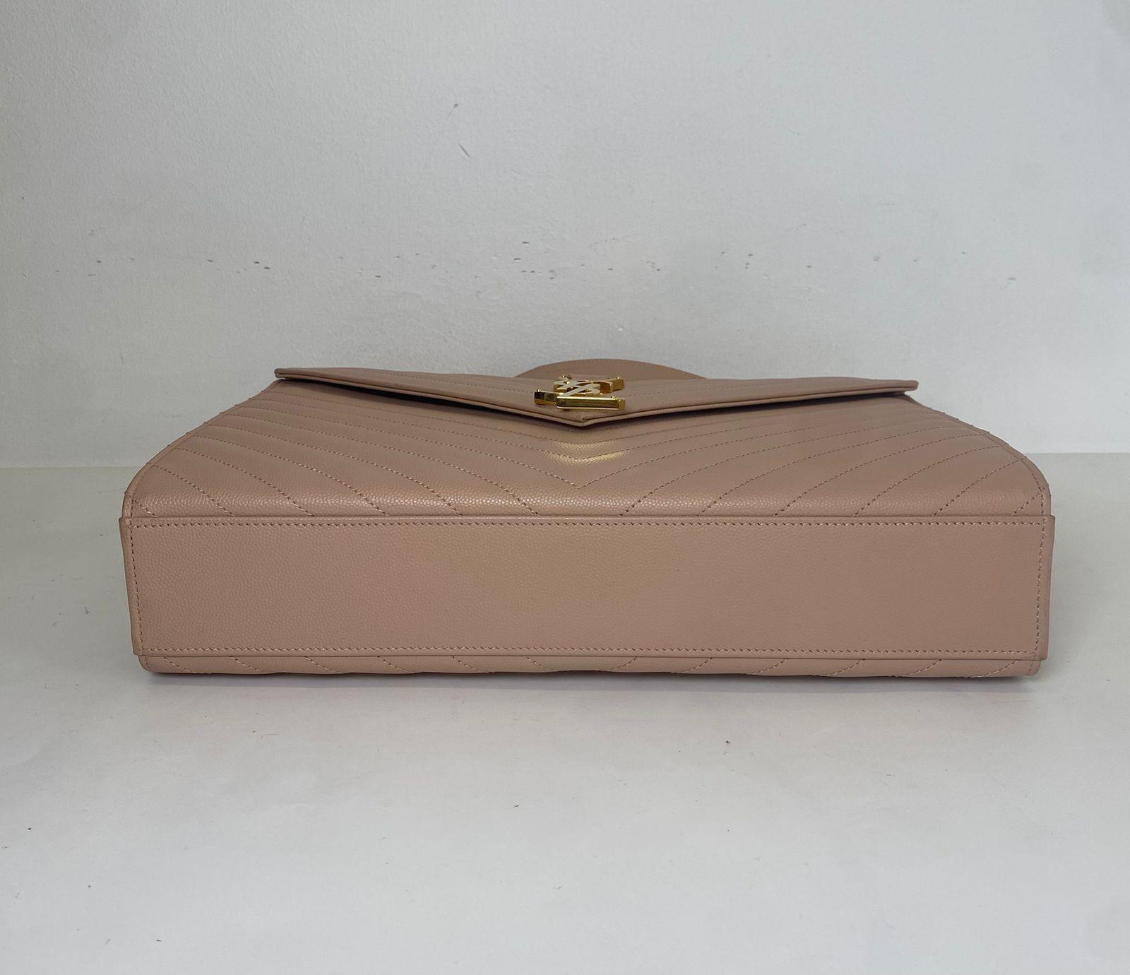 Yves Saint Laurent Beige Leather Monogram Envelope Shoulder Bag thumbnail 4