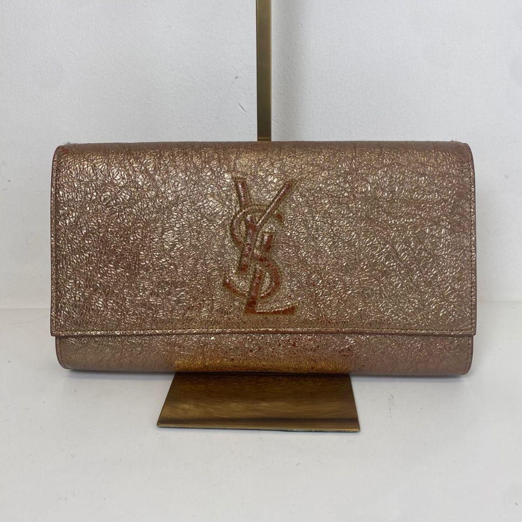 Saint Laurent Peach Patent Leather Belle De Jour Flap Clutch