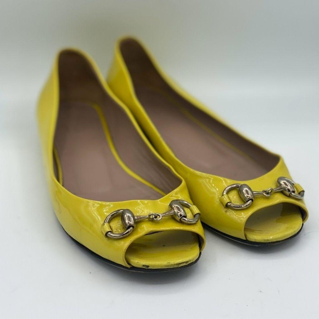 Gucci Yellow Horsebit Peep Toe Flat Ballerina thumbnail 1