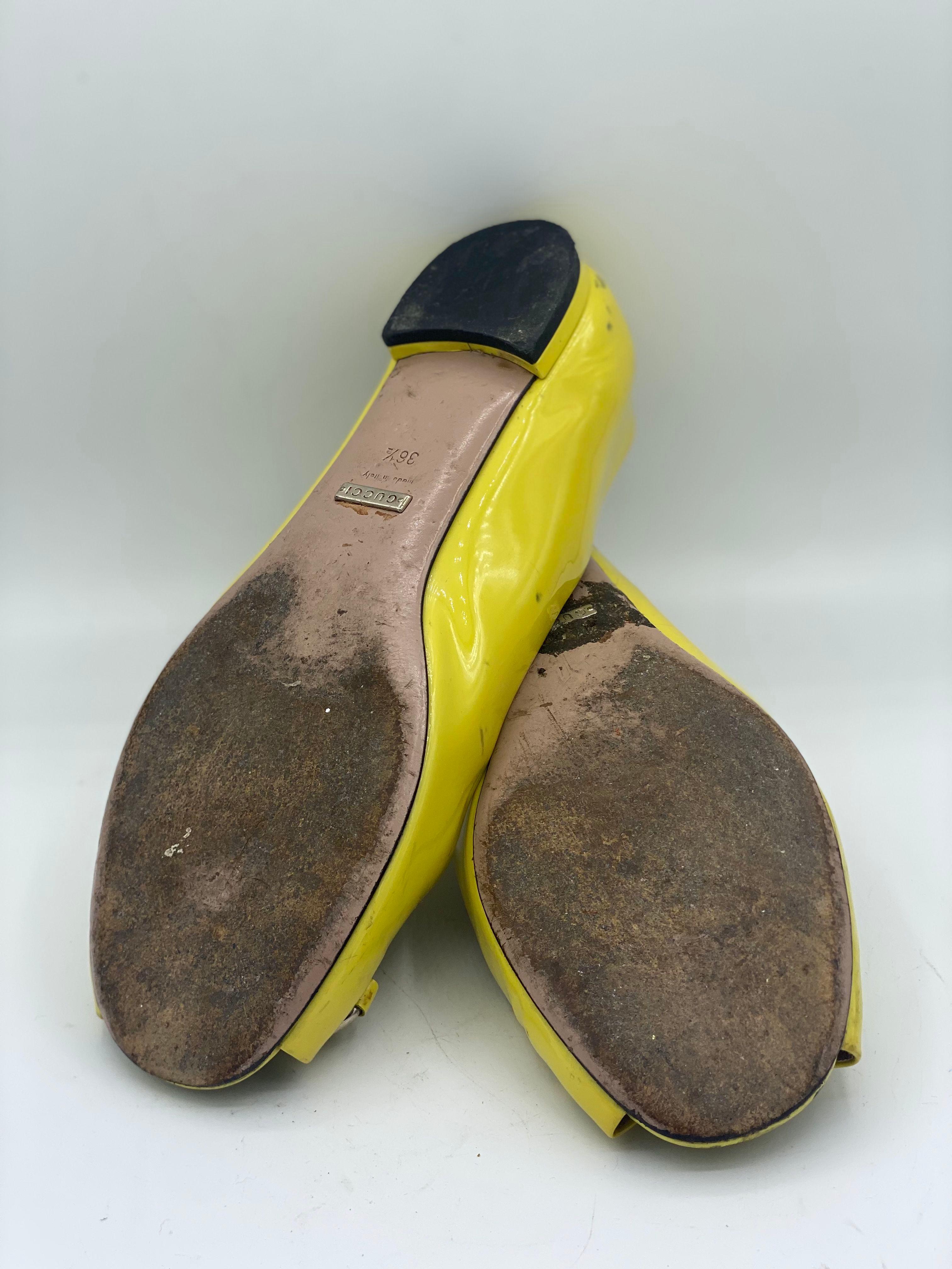 Gucci Yellow Horsebit Peep Toe Flat Ballerina thumbnail 2