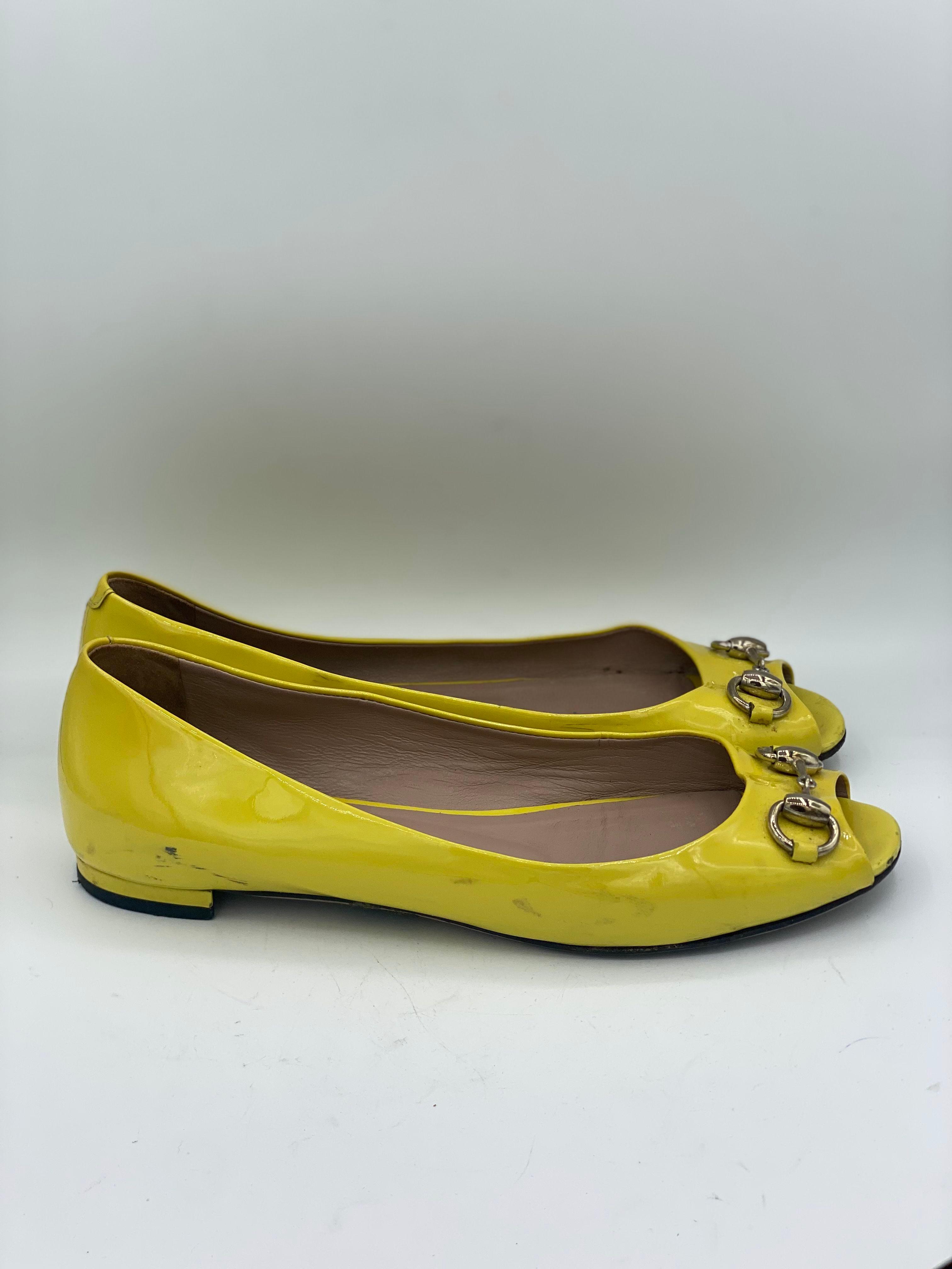 Gucci Yellow Horsebit Peep Toe Flat Ballerina thumbnail 4