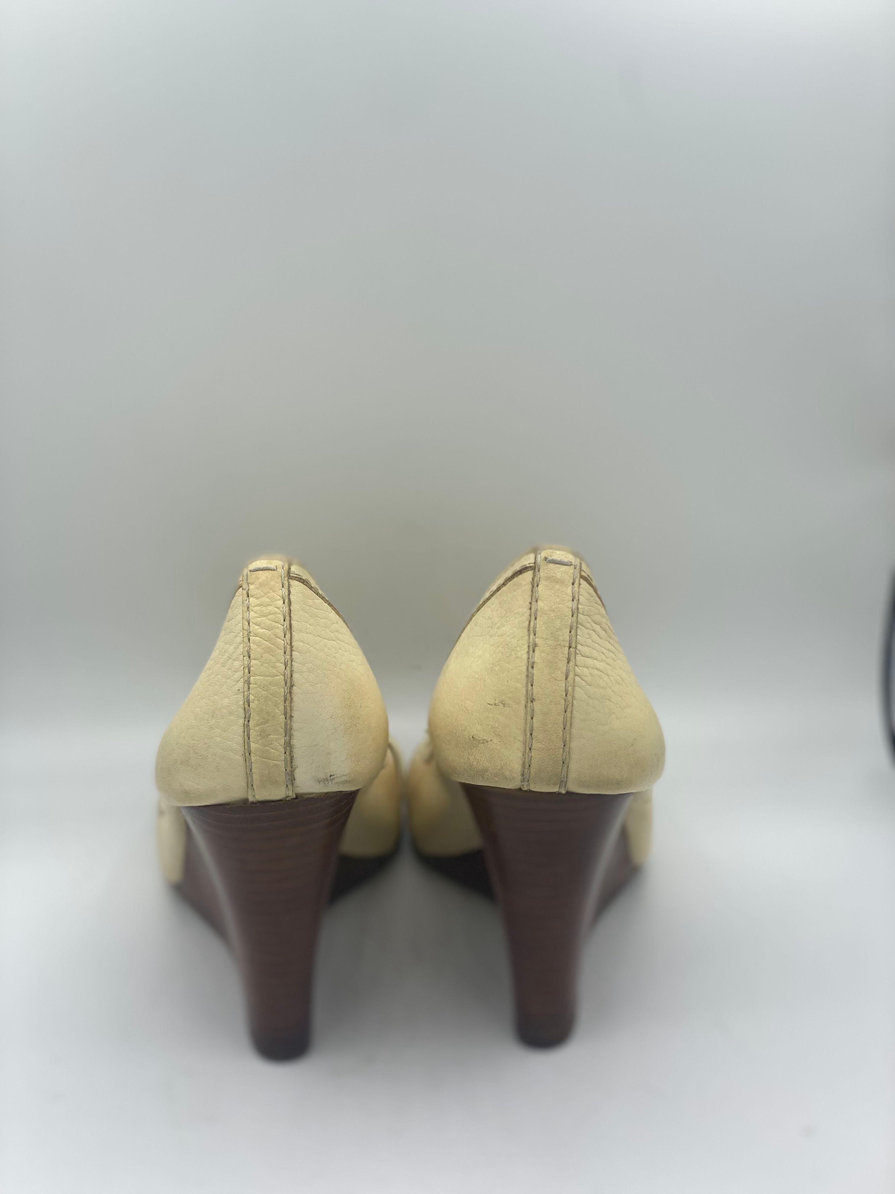 Tory Burch Cream Leather Peep Toe Pumps Size 37 thumbnail 3