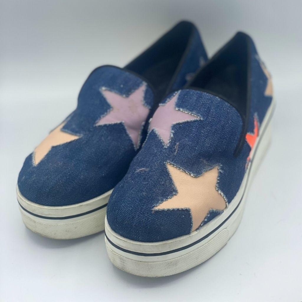 Stella McCartney Blue Denim and Leather Binx Star Platform Slip On Sneakers Size 37