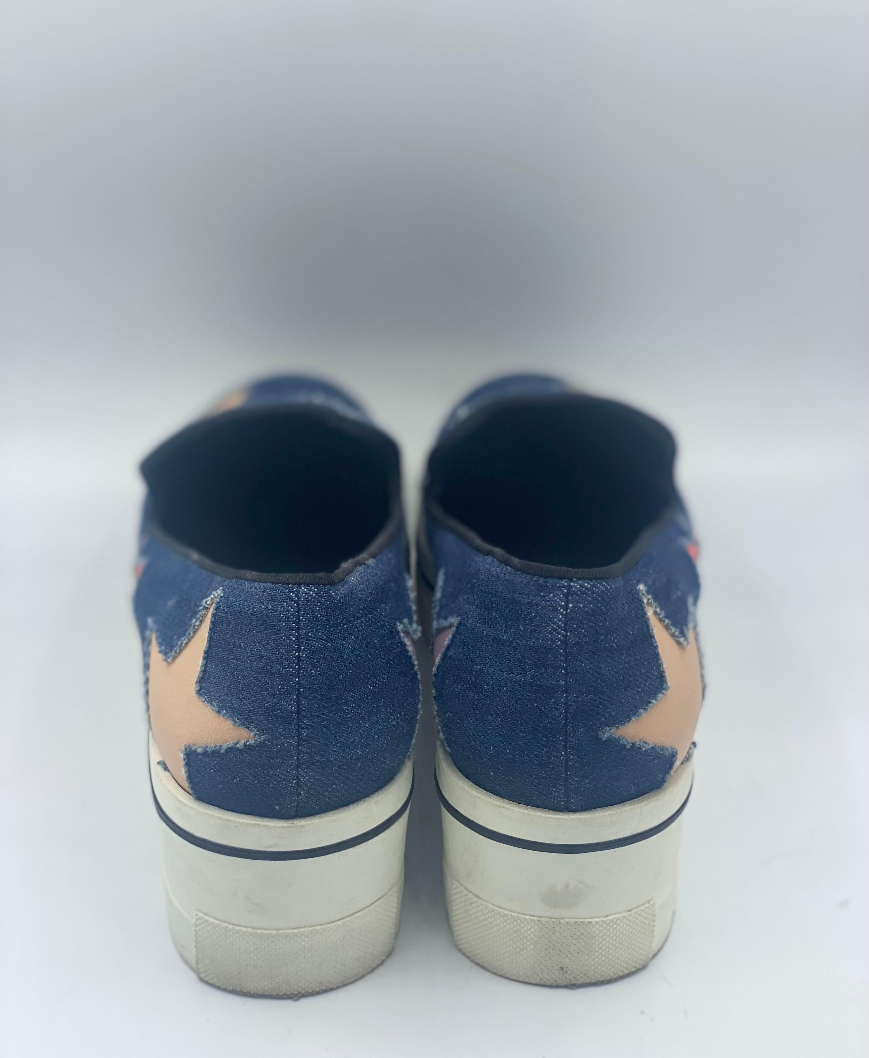 Stella McCartney Blue Denim and Leather Binx Star Platform Slip On Sneakers Size 37 thumbnail 2