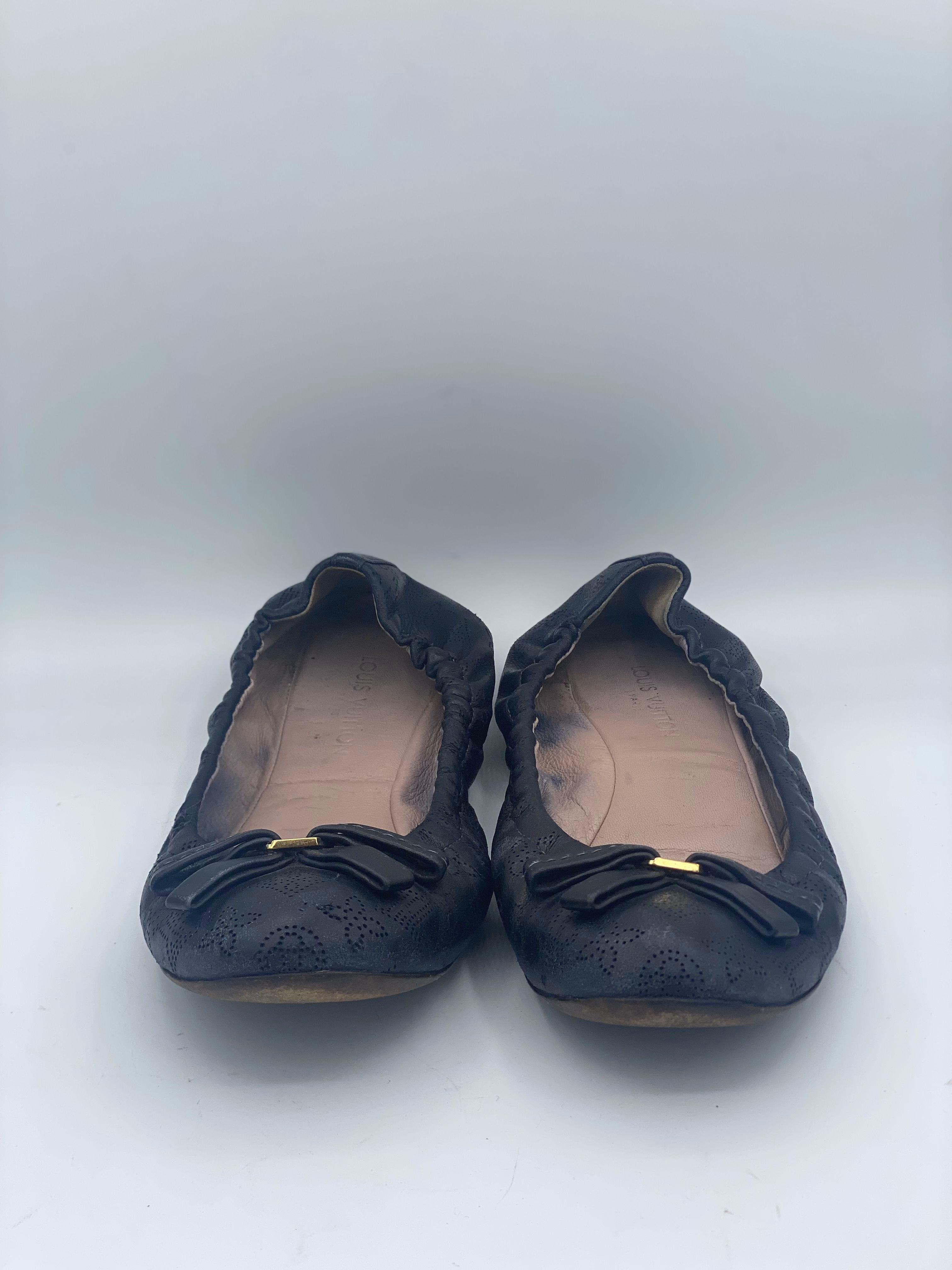 Louis Vuitton Black Perforated Monogram Leather Elba Ballerina Flats Size 37 thumbnail 4