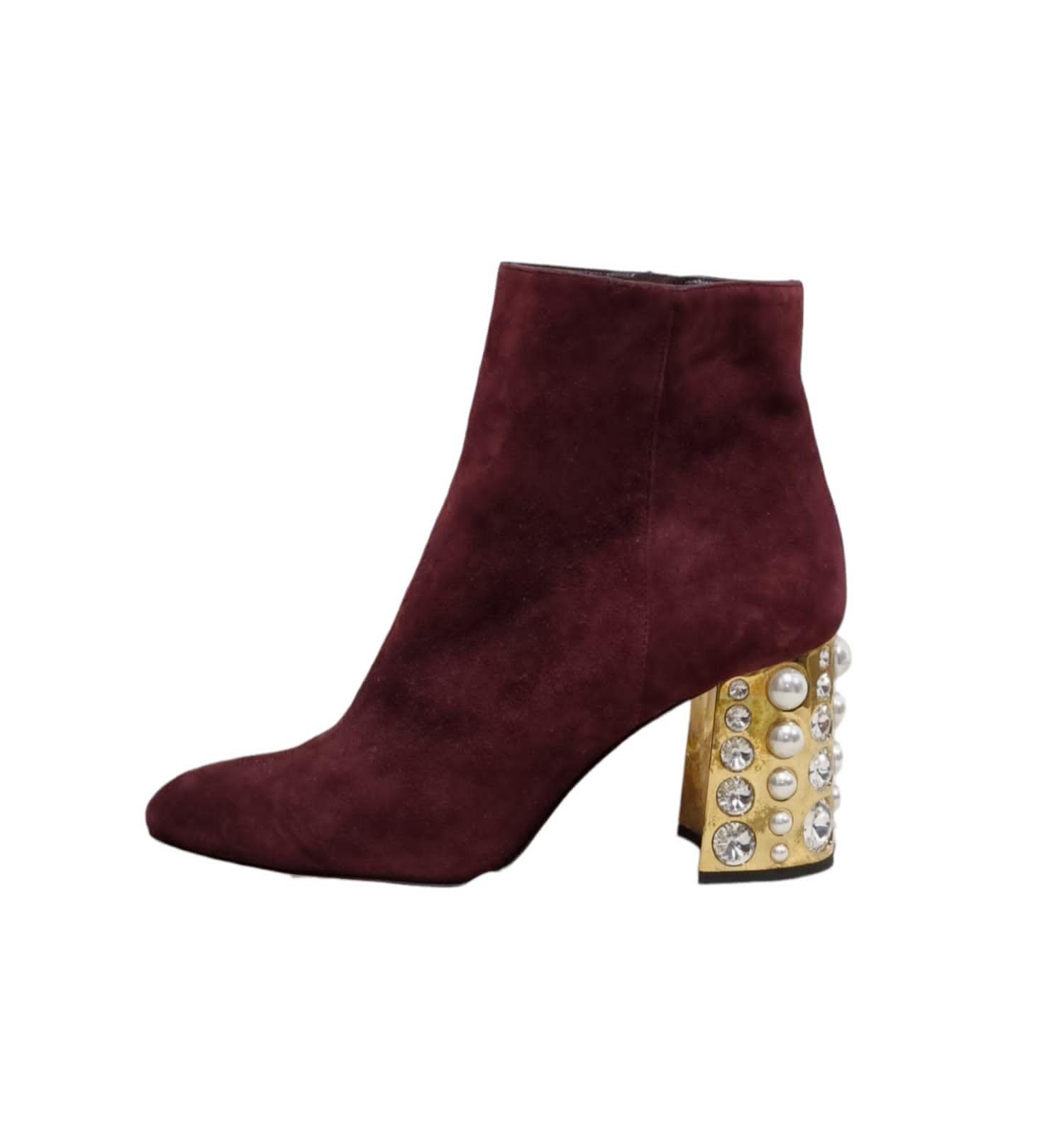 Sebastian Maroon Ankle Boots with Gold Zipper thumbnail 4
