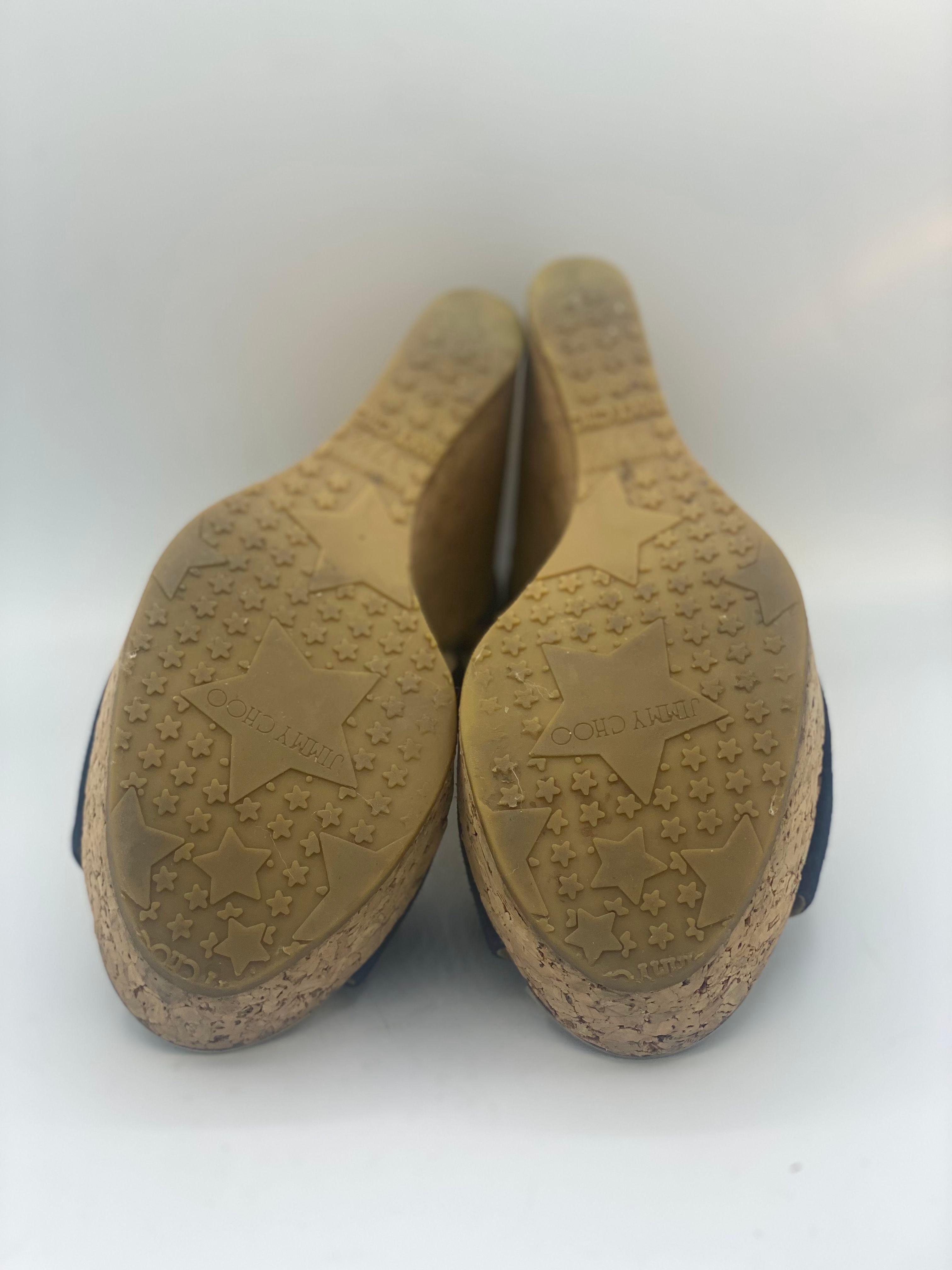 Jimmy Choo Suede Leather Pania Cork Wedge T Strap Sandals thumbnail 4